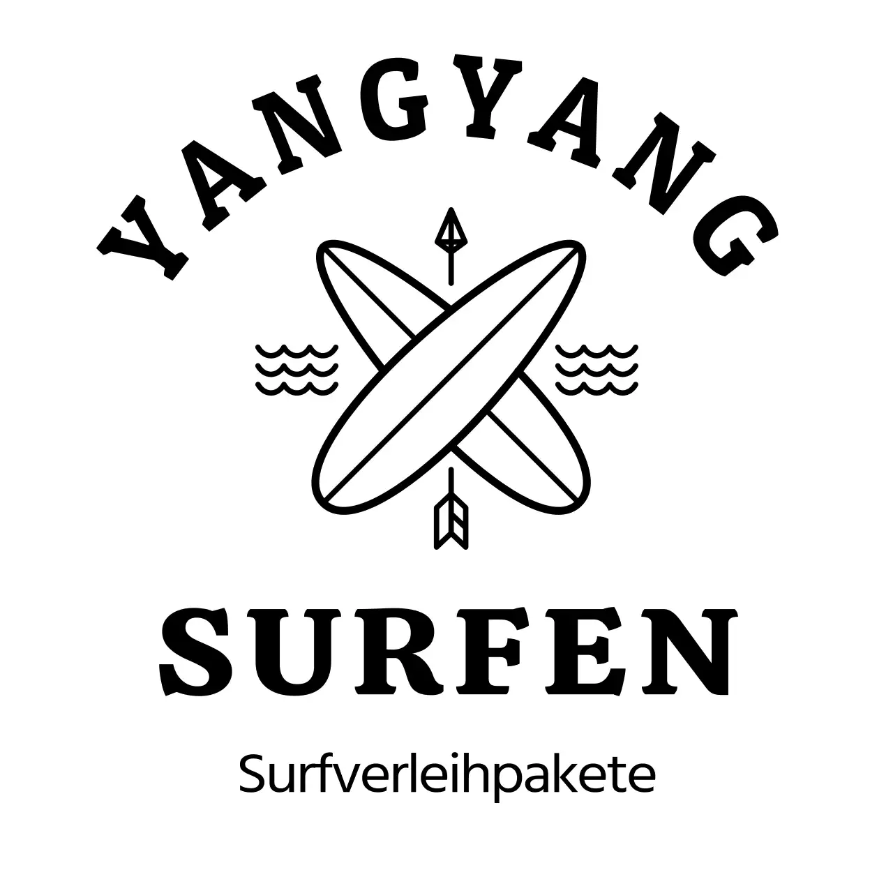 Werbung für das Surfen im Urlaub mit einfachem schwarzem Text und Strichillustrationen