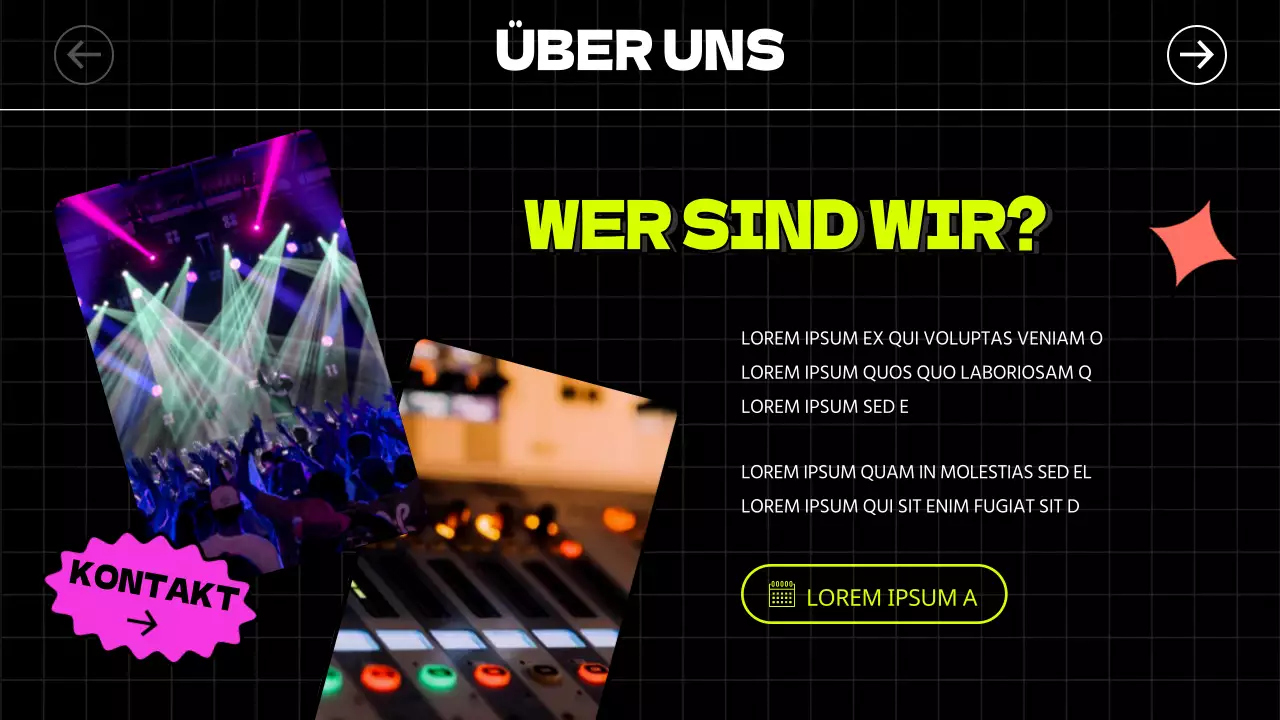 Kitschig illustrierte Aufkleber und fette Schriften in Schwarz und Neonfarben verleihen den Auftritts- und Mietführern einen rhythmischen Charakter.