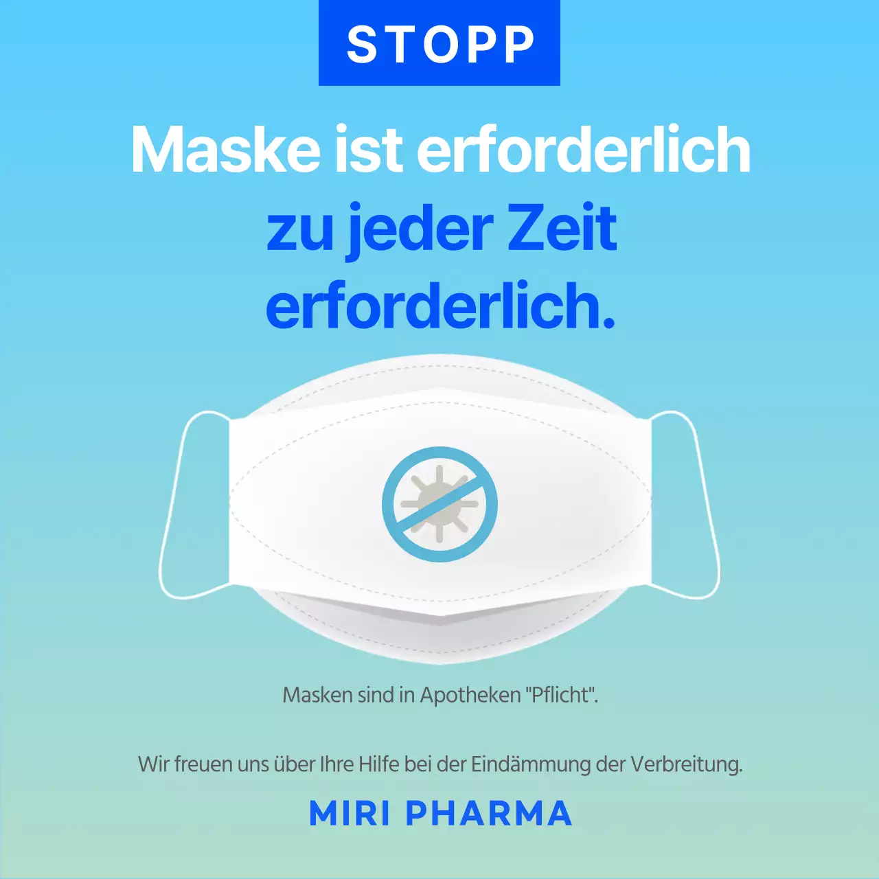 Blaue Maske einfache Anzeige COVID-19