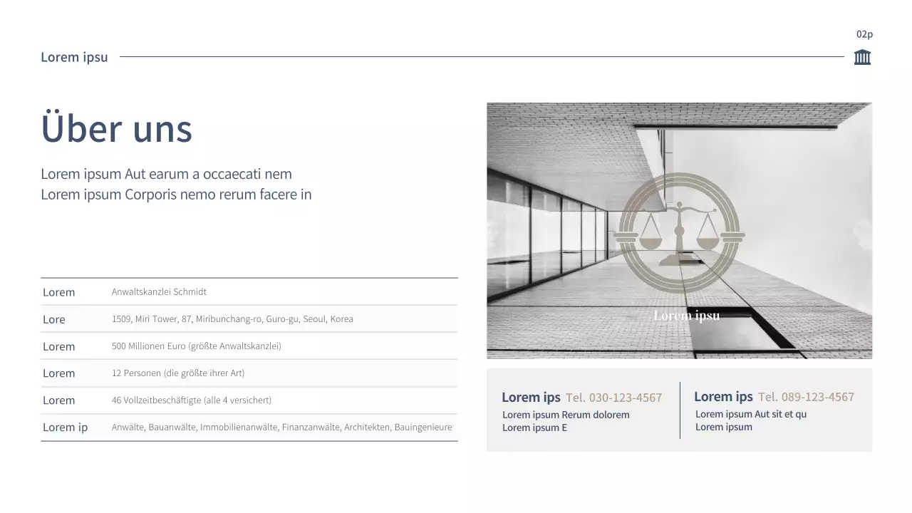 Angebot einer sauberen Anwaltskanzlei in Blau und Beige (PPT)