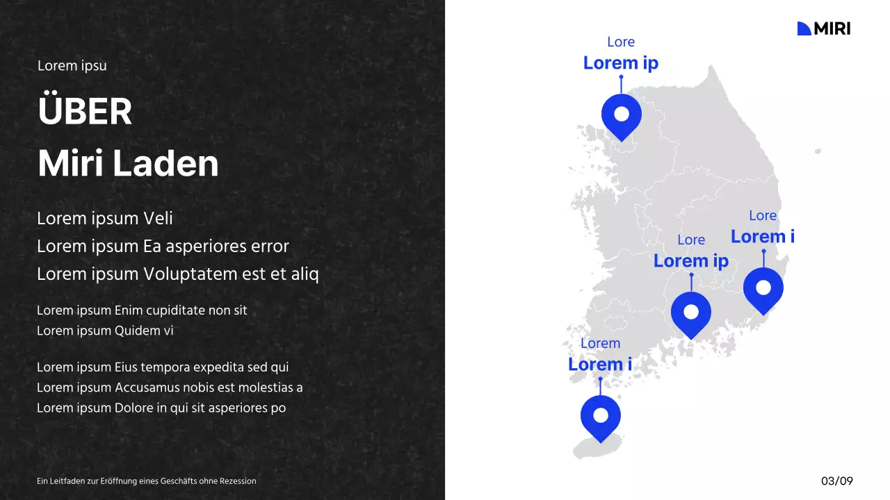 Ein Leitfaden für die Einrichtung eines Einkaufszentrums mit weißem, blauem und schwarzem Farbschema und Rasteranordnung