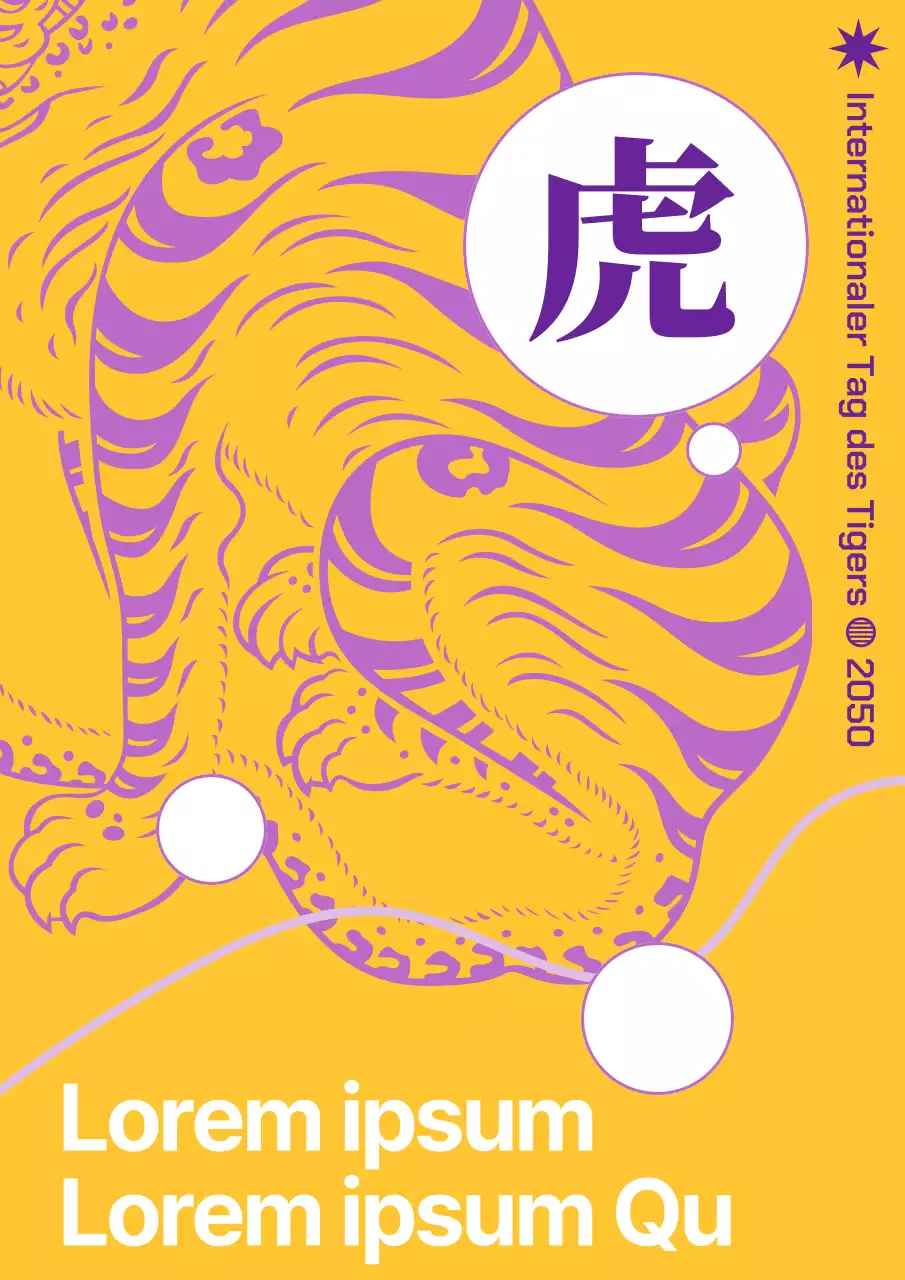 Werben Sie für den Tiger Day mit einem traditionellen lila Tigerbild