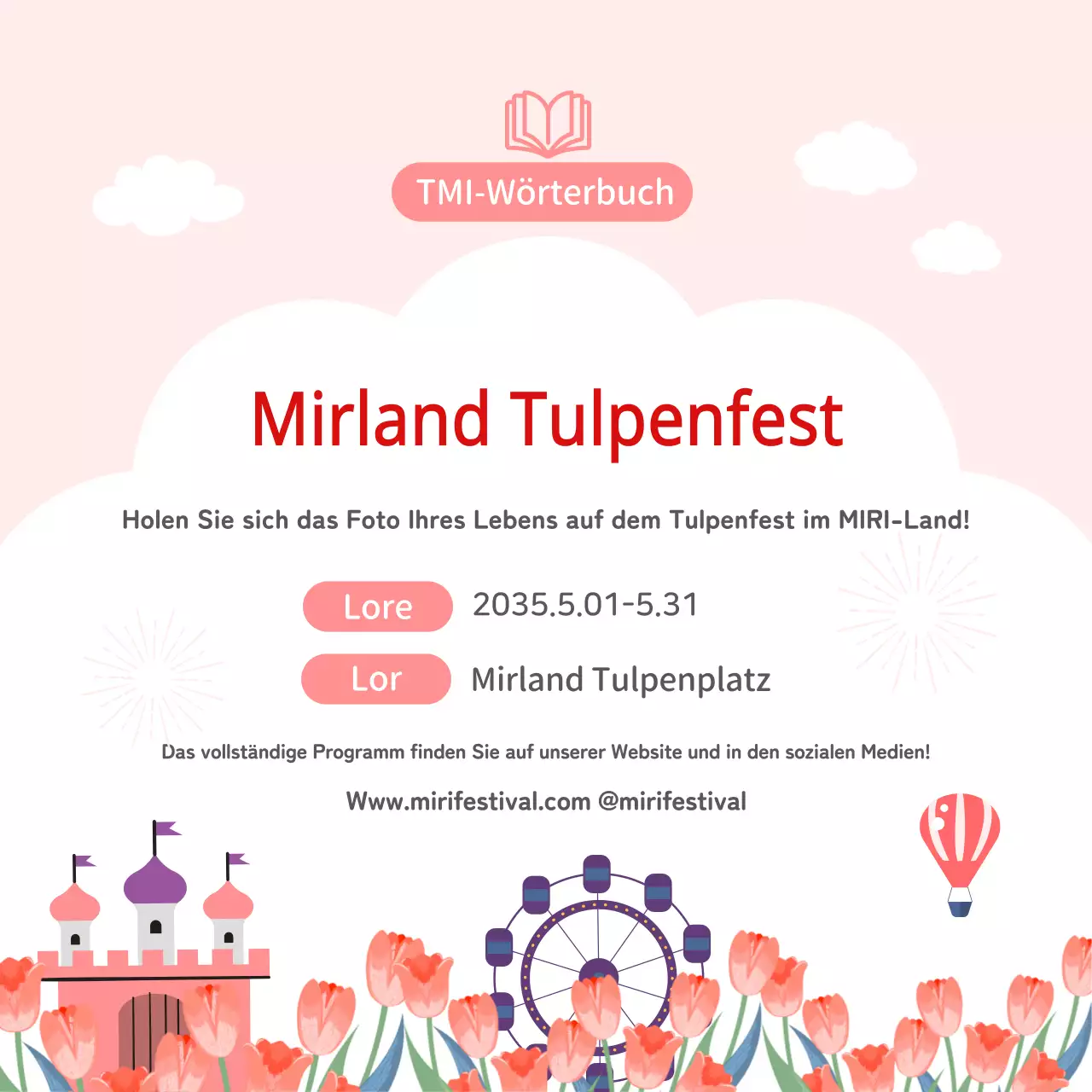 Tulpenblumensprache TMI mit rosa Illustrationen