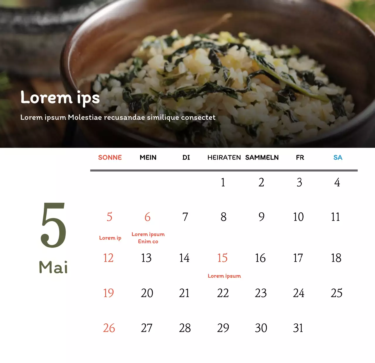 Traditioneller koreanischer Restaurantkonzept-Gutscheinkalender in Beige und Braun