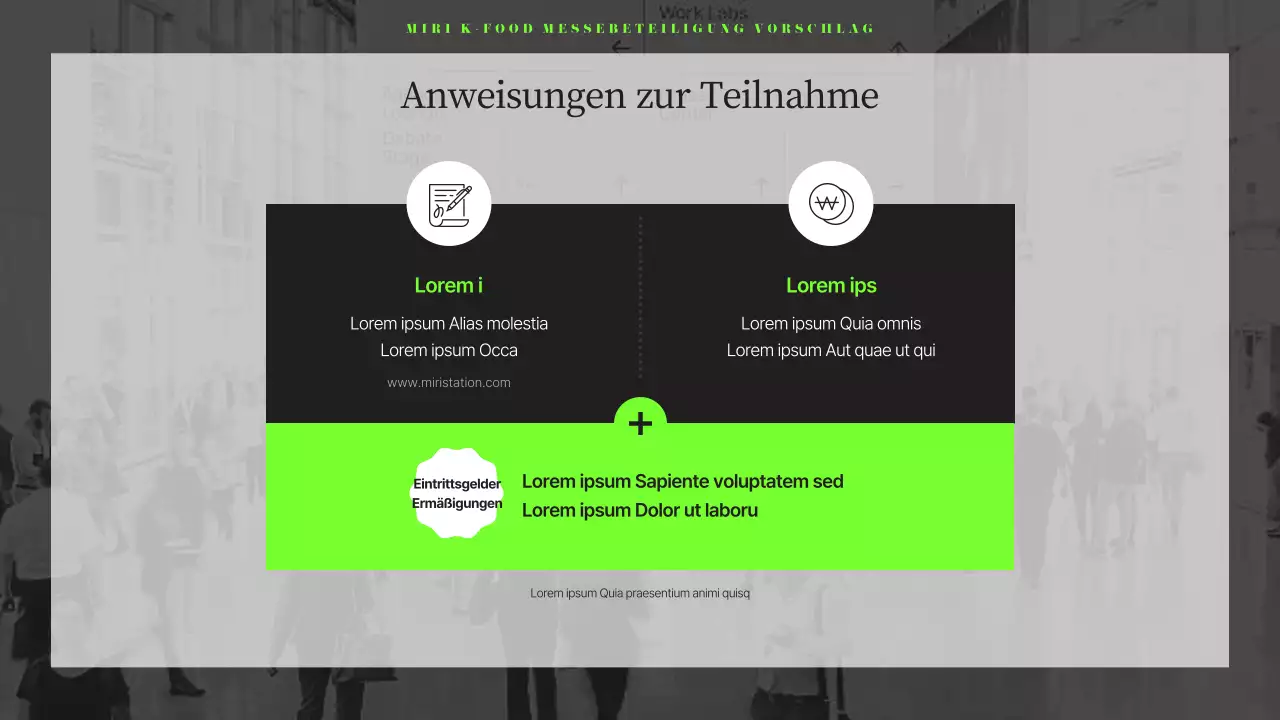 Moderner Vorschlag für eine Lebensmittelmesse in Schwarz und Chartreuse