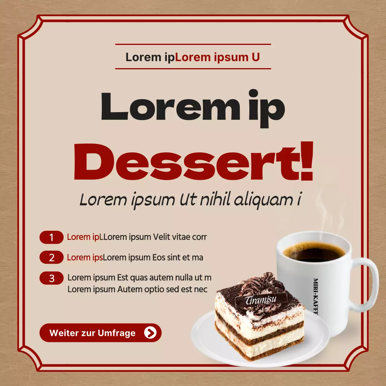 Braunes und rotes Dessert Fotoumfrageveranstaltung