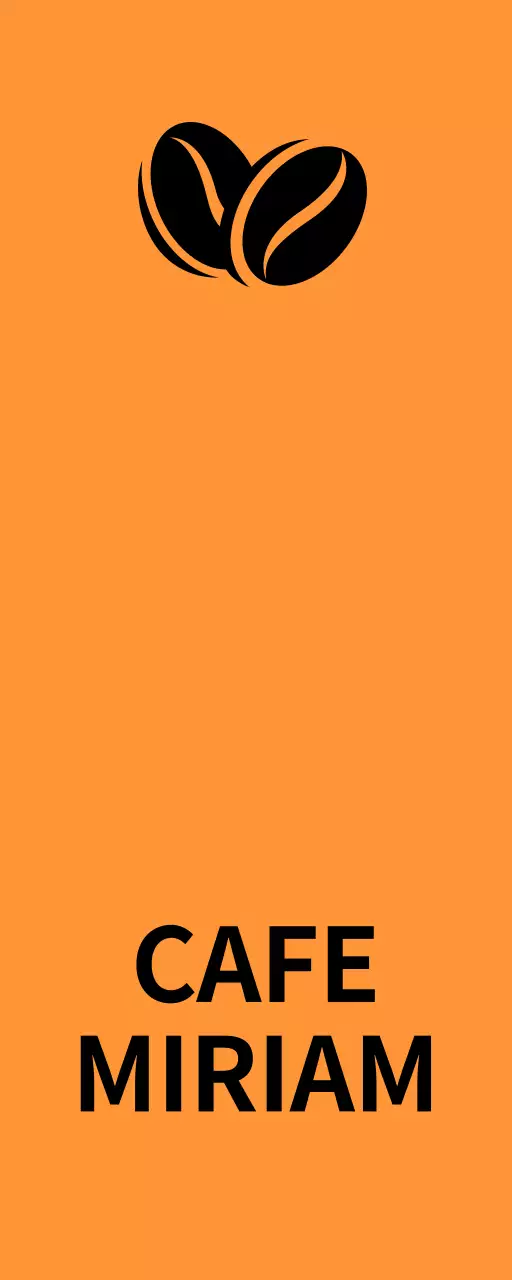 Einfache Schaufensterbeschriftung mit orange-schwarz-weißem Miricafe-Text und Bohnen-Illustrationen