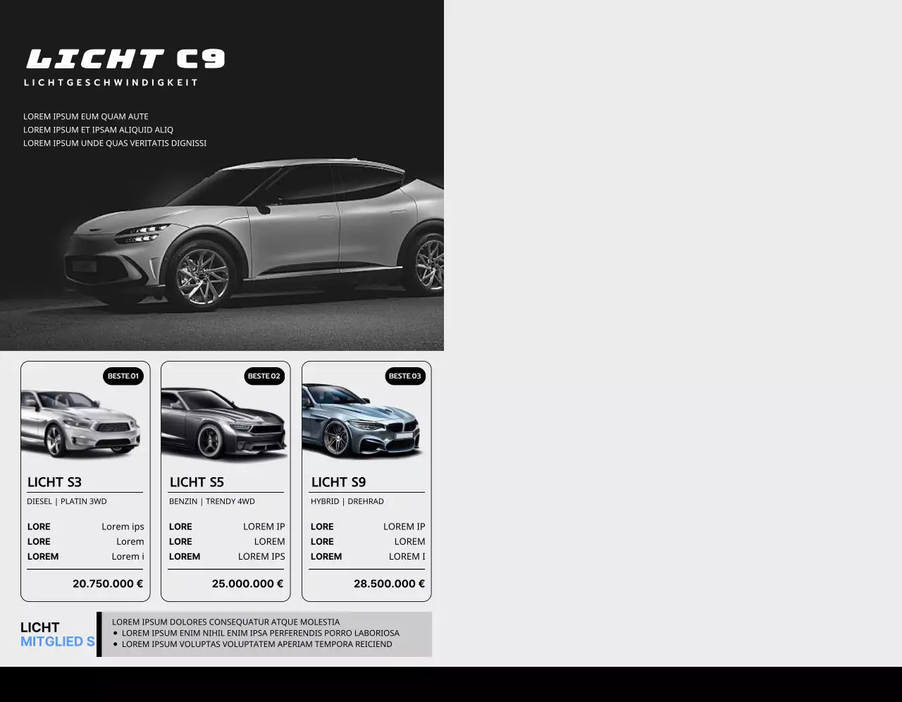 Autohaus Autoförderung mit schwarzen, einfachen und schlanken Design Auto Fotos