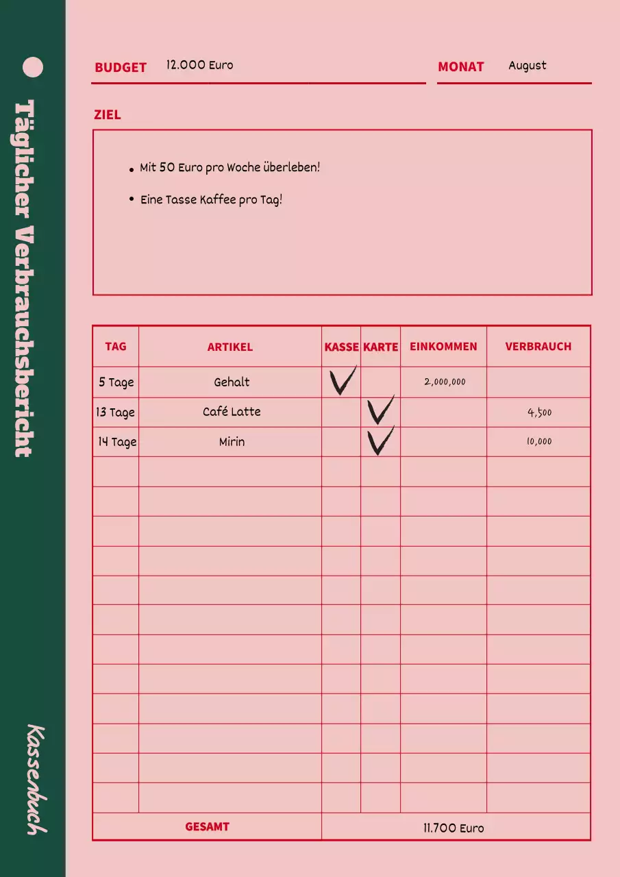 Retro-Stil Taschenbuch Eintragungsdokument in rosa und grün