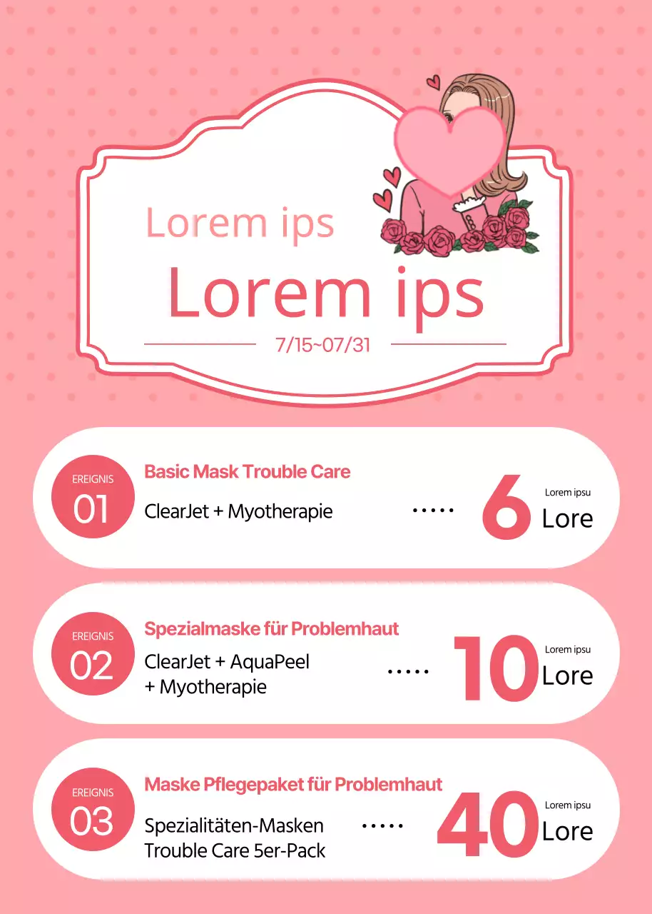 Hautpflege-Event in einer Maske mit rosa Comicbild und Rahmenhervorhebung