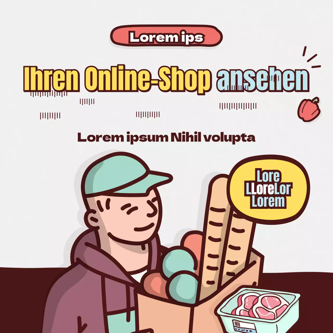 Linien-Illustration Online-Lebensmitteleinkauf Thema von Brown Mint