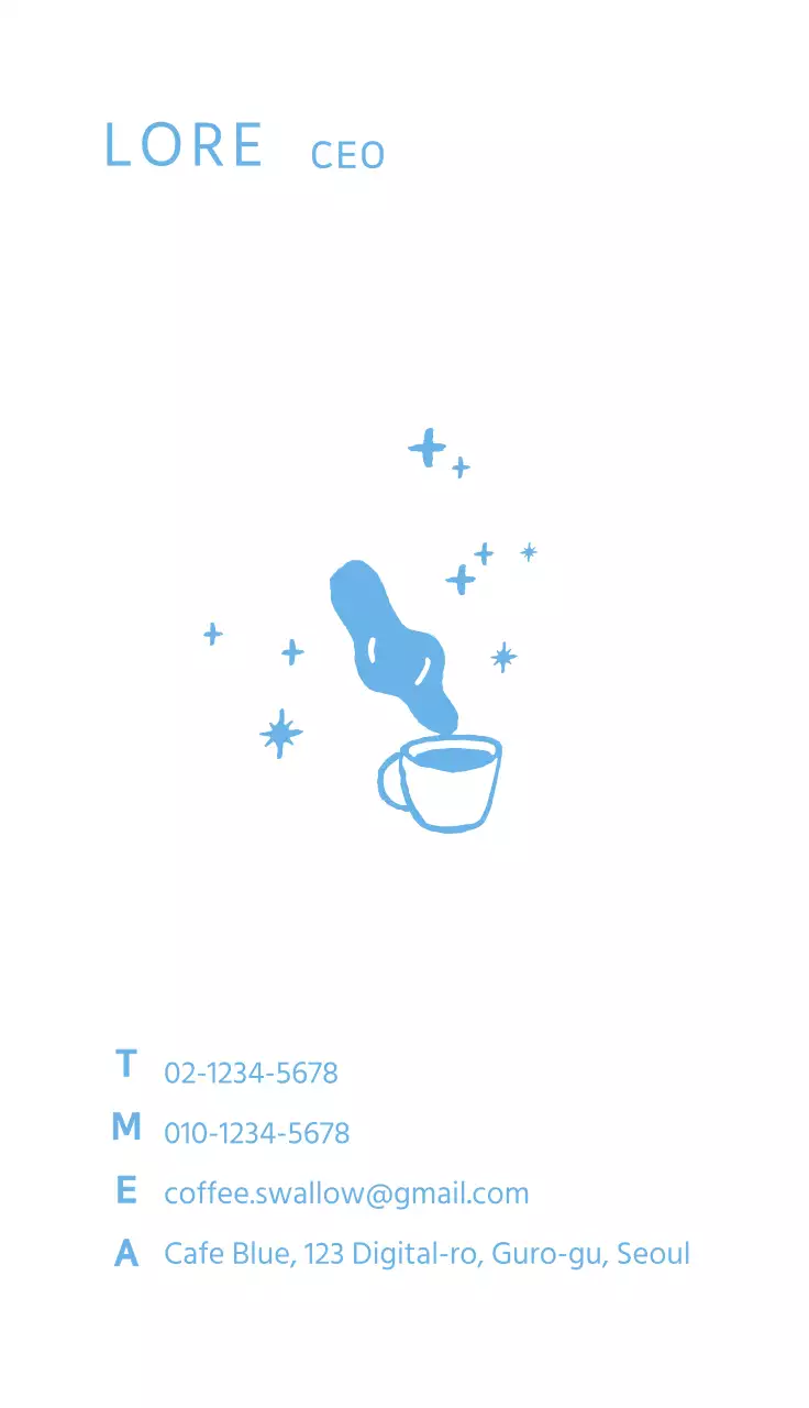 Hellblaue handgezeichnete Kaffee-Illustration Visitenkarte für ein Cafe