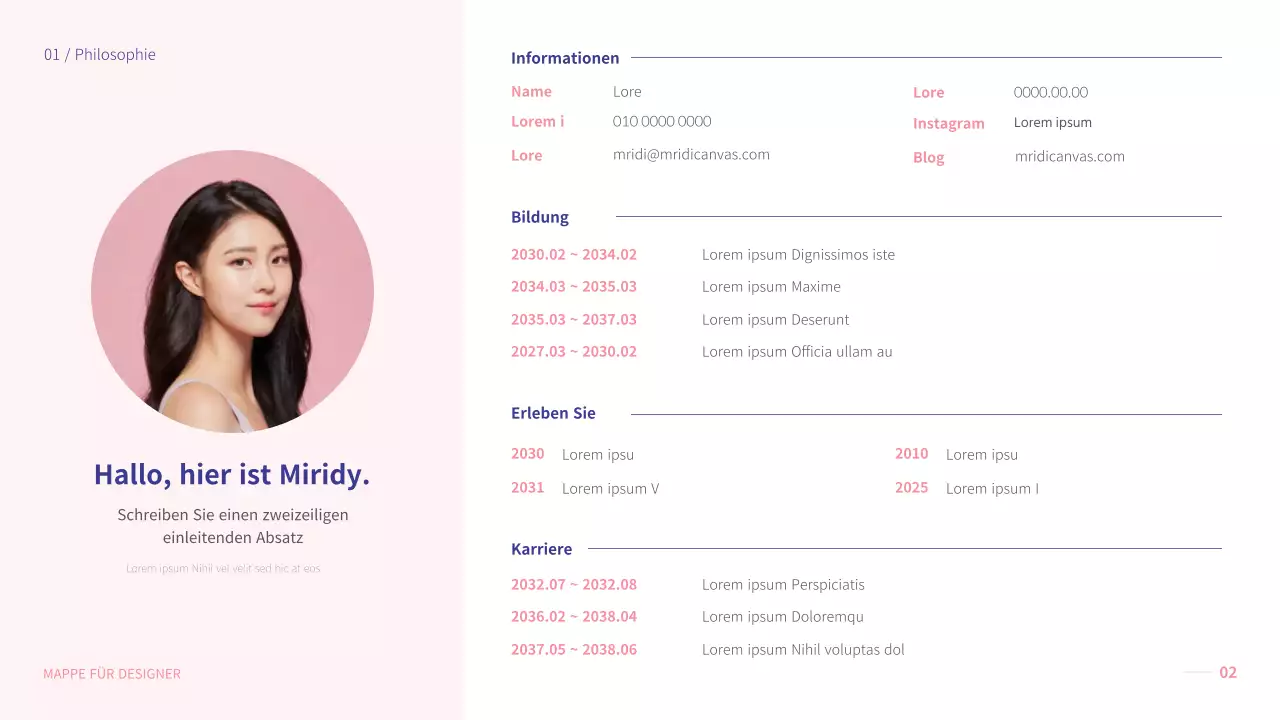 Ein Portfolio mit hellrosa Themen, die Ihnen im Bereich Design helfen