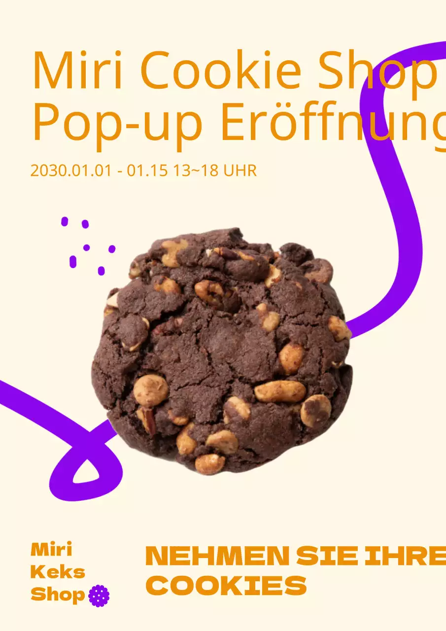 Cookie Shop Pop-up eröffnet mit einem Linienkonzept in kontrastierenden gelben und violetten Farben