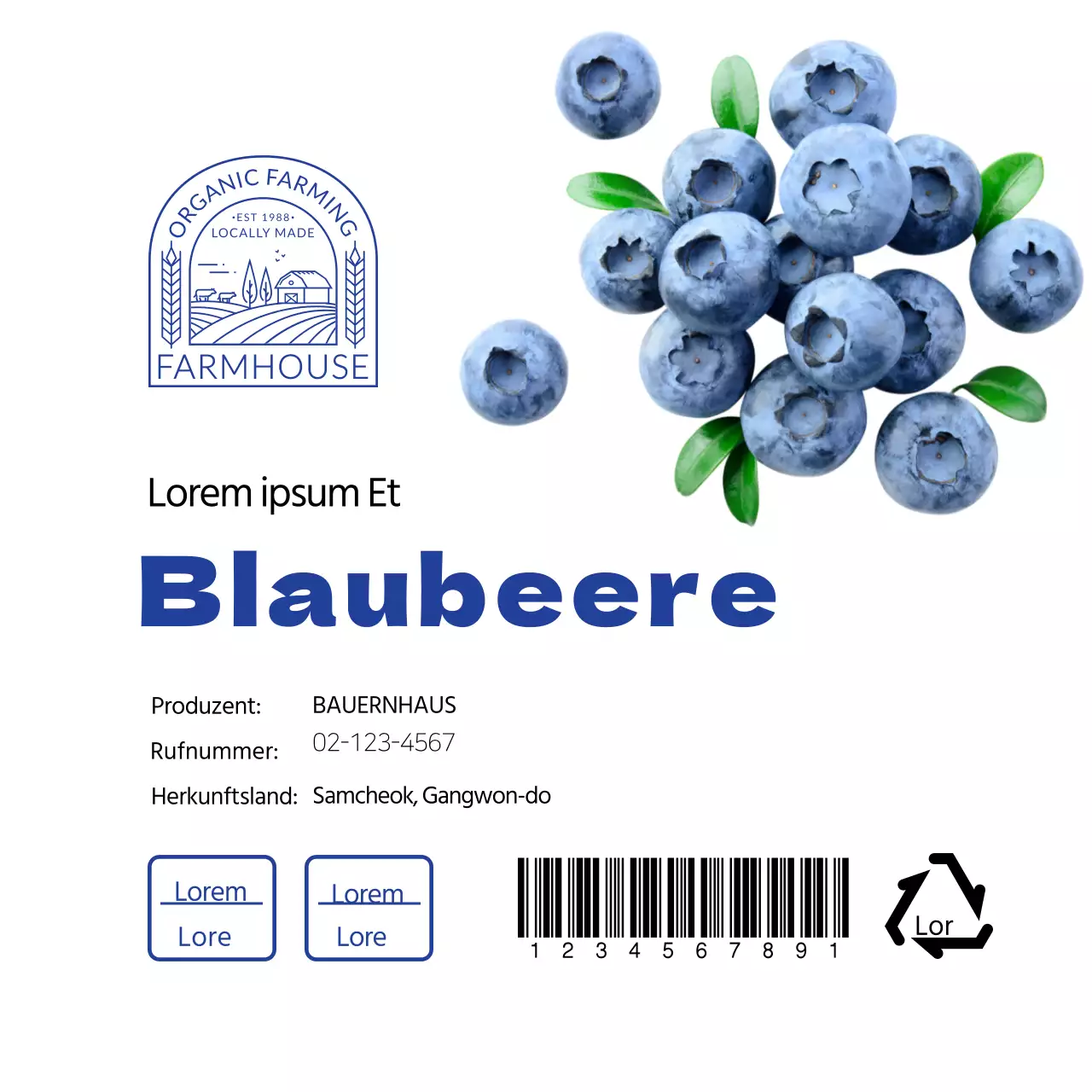 Weißes blaues sauberes Heidelbeer-Etikett