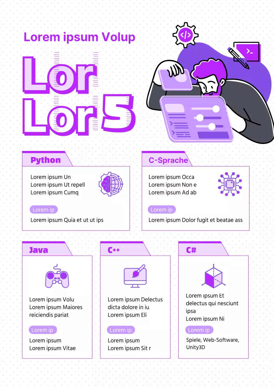 Coding Language-Thema mit lila-weißen Liniensymbolen und Linienillustrationen
