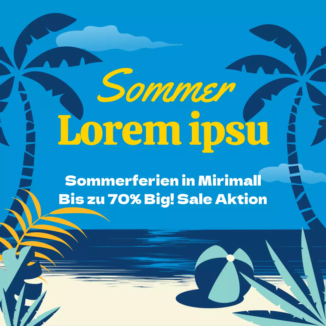 Niedlich illustrierte Verkaufsdetails in Blau und Gelb