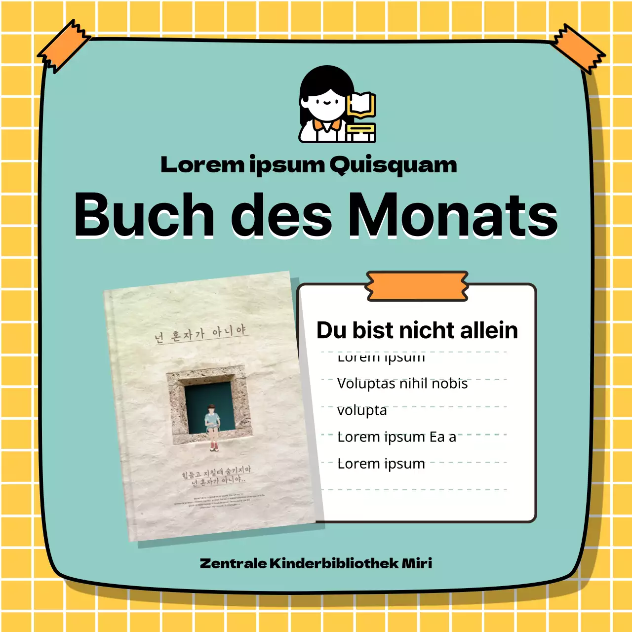 Fördern Sie Kinderbuchempfehlungen mit einem gelben und türkisfarbenen, handgeschriebenen Text-Highlight-Motiv V2