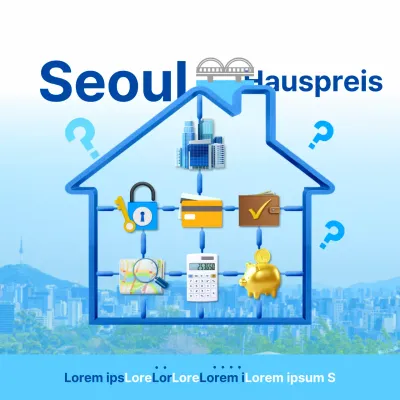 Blau gelb 3D-Symbol Montage Teile Konzept für Seoul Hauspreise Immobilien Förderung