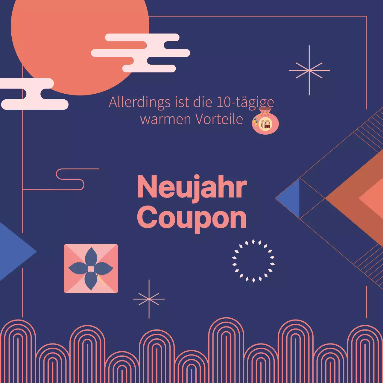 Orange Points Mondneujahrs-Gutscheinangebot auf marineblauem Hintergrund