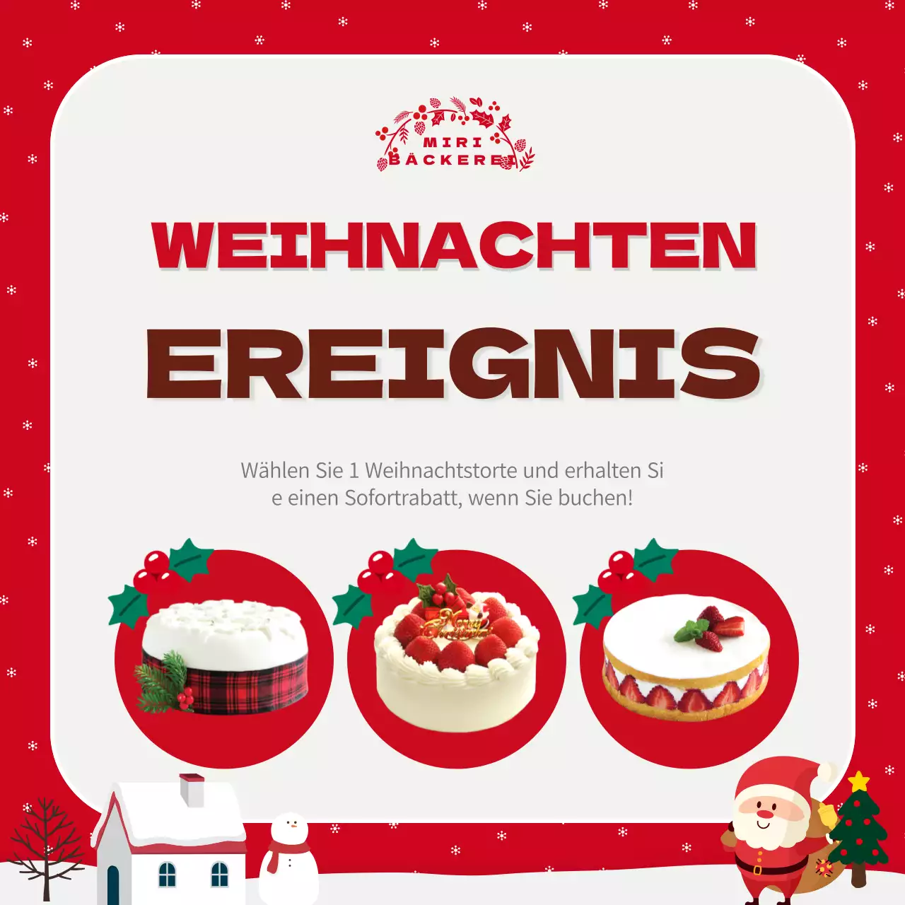 Rotes und grünes Banner für den Verkauf von Weihnachtskuchen