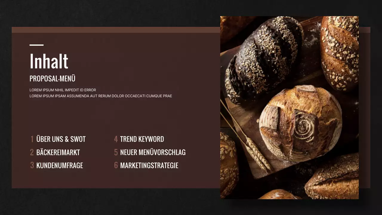 Neuer Menüvorschlag für eine braun-schwarze Bäckerei