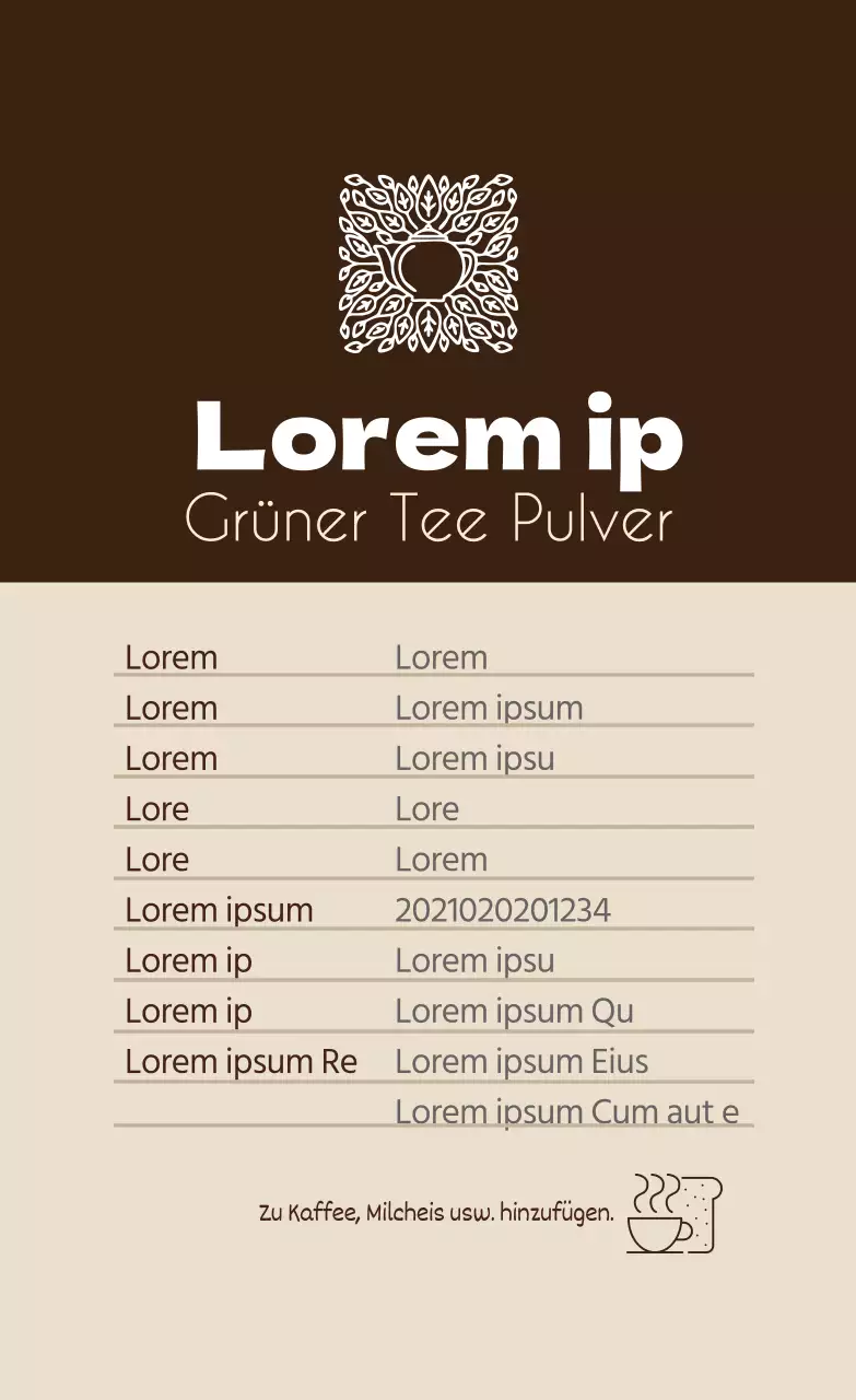 Braunes Logo saubere Lebensmittel schwarzer Tee Pulver Detail Etikett