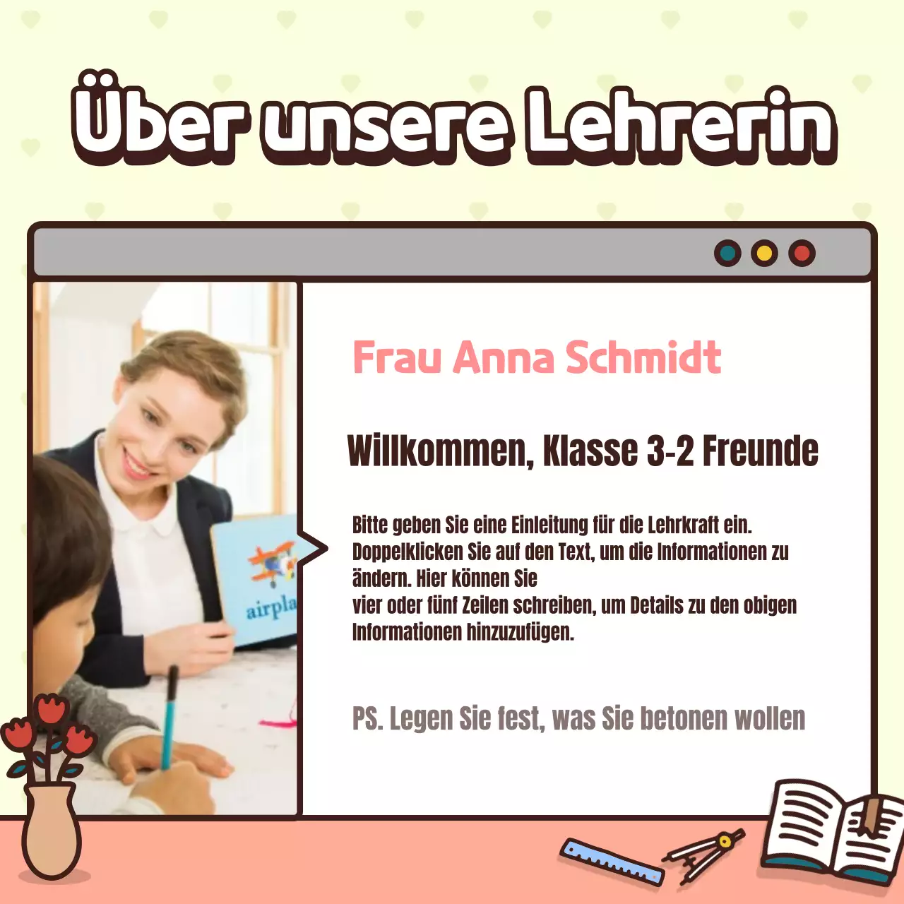 Einführung in die Klasse mit einem niedlichen rosa und gelben Charakterkonzept