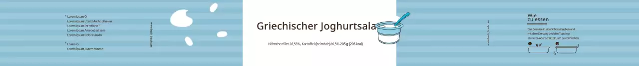 Blau illustriertes Etikett für griechischen Joghurtsalat