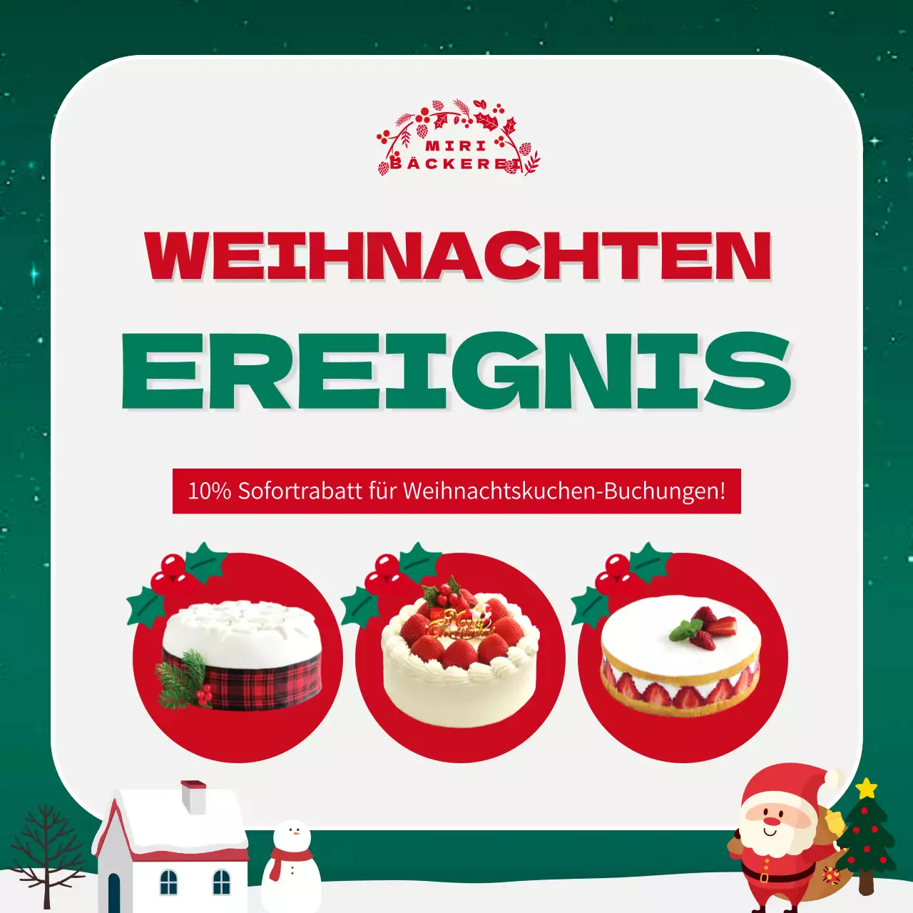 Rotes und grünes Banner für den Verkauf von Weihnachtskuchen