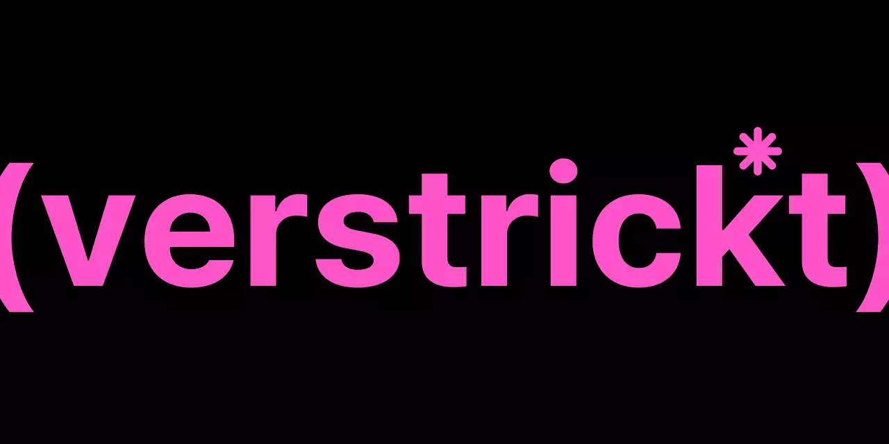 Ladenlogo mit rosa und schwarzen Klammern und Text