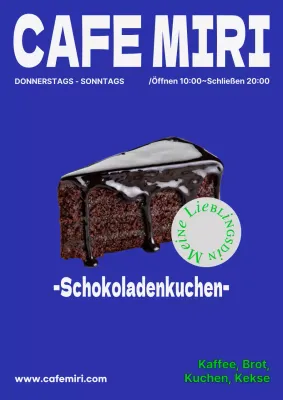 Werbung für einen trendigen Schokoladenkuchen in Blau
