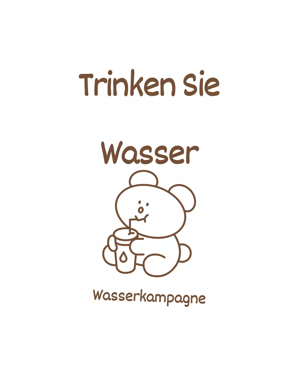 Eine Kampagne zum Wassertrinken mit einer niedlichen und einfachen Illustration eines Braunbären