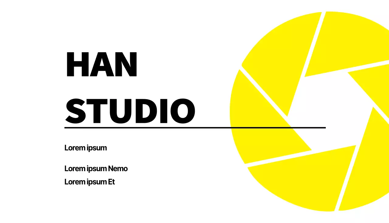 Fotografen-Visitenkarte mit gelbem und weißem Kamerablendensymbol