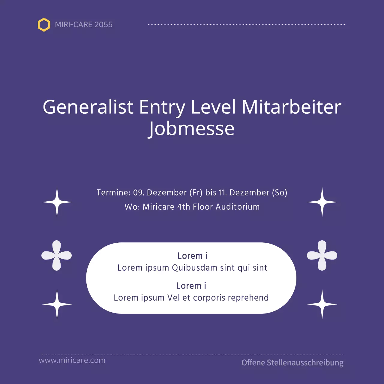 Eine einfache, lila-weiße Einstellungsanzeige für neue Mitarbeiter