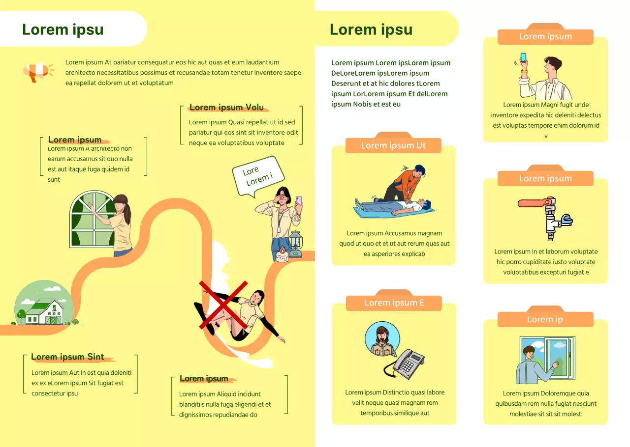 Katastrophe Taifun Sicherheitstipps Öffentliche Einrichtungen Gelb gefärbte Broschüren Flugblätter
