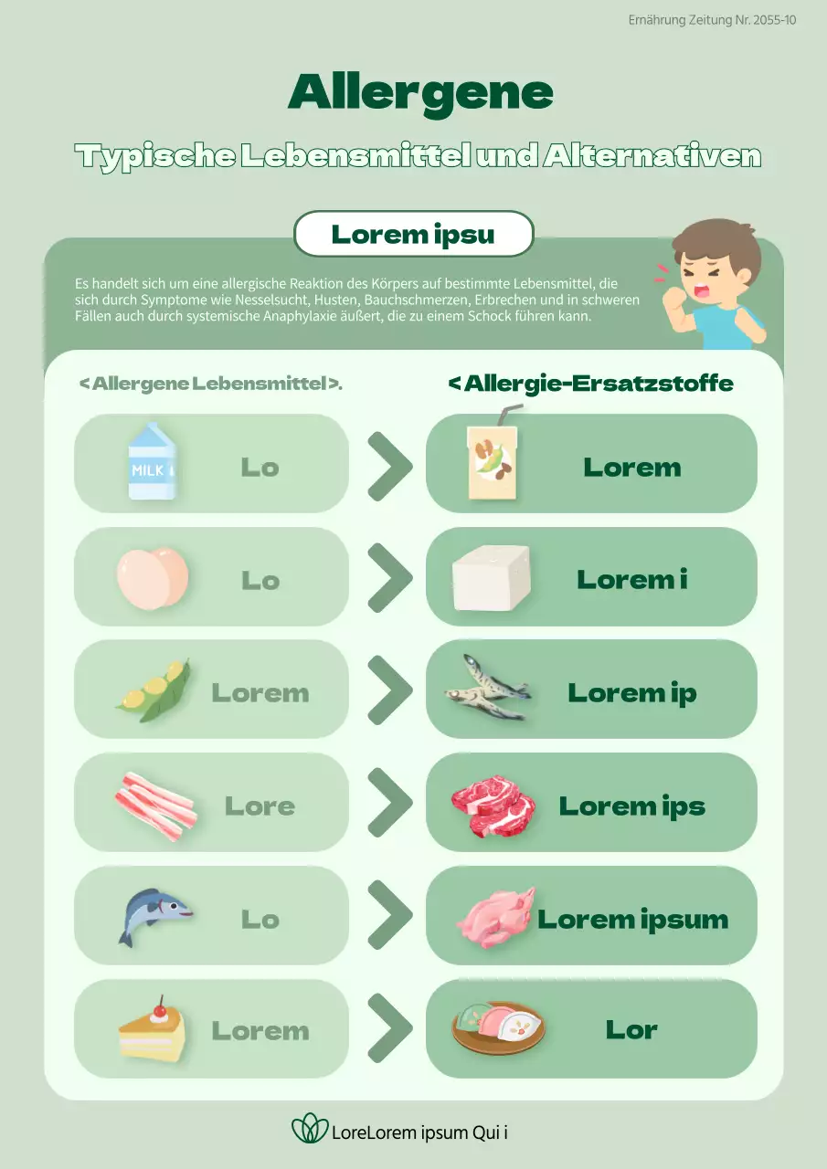 Allergene Lebensmittel und Alternativen in Grün