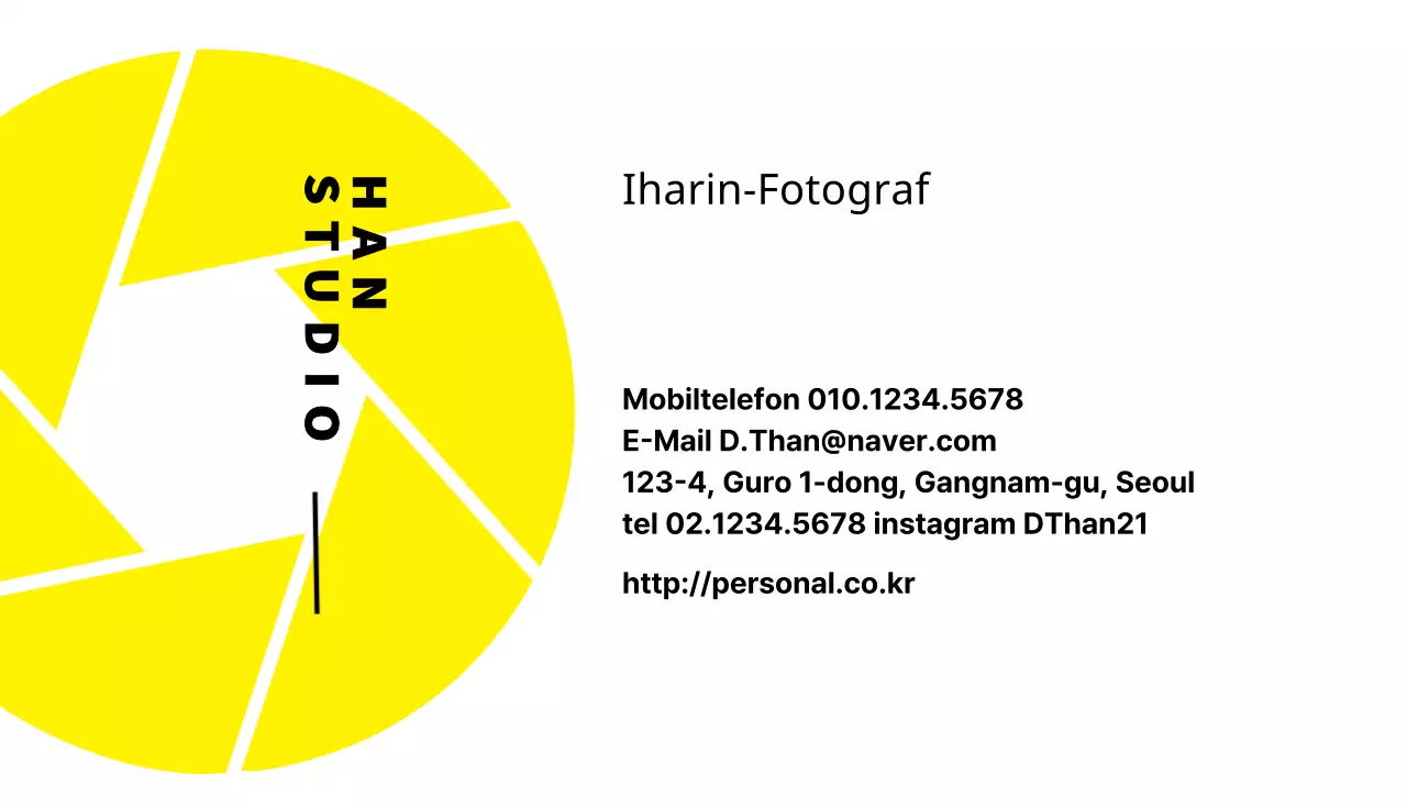 Fotografen-Visitenkarte mit gelbem und weißem Kamerablendensymbol