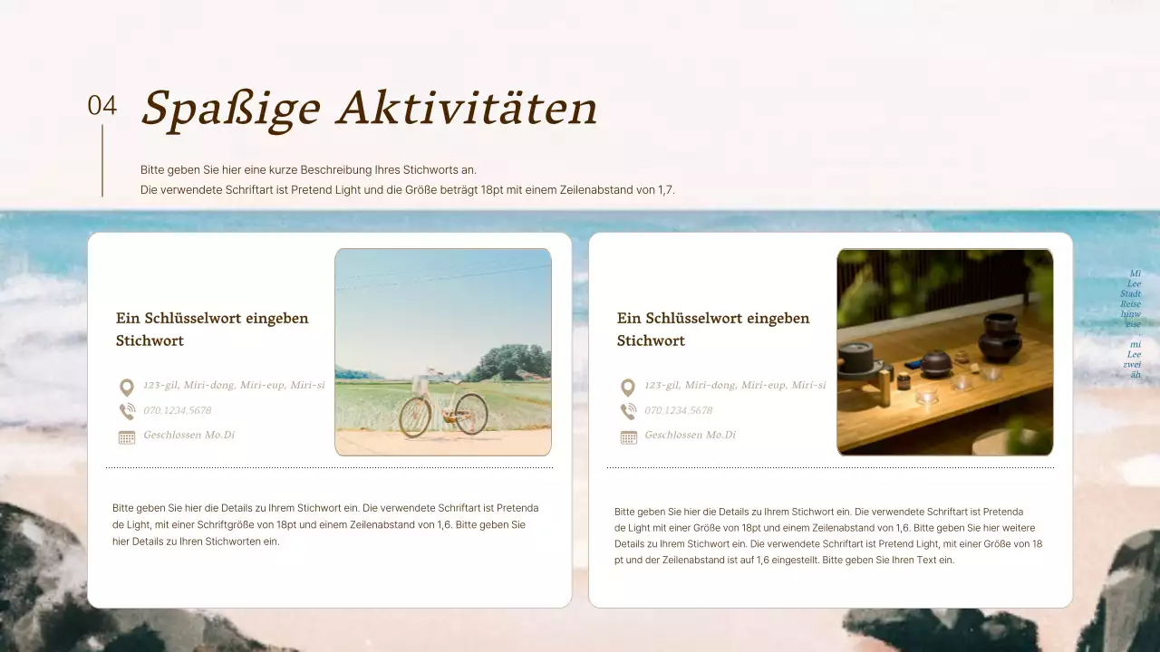 Förderung von hellblauen und weißen natürlichen Touristenattraktionen als Reiseführer