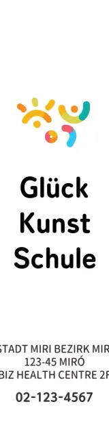 Ein einfaches, farbenfrohes Logo der Kunstschule und Informationen.