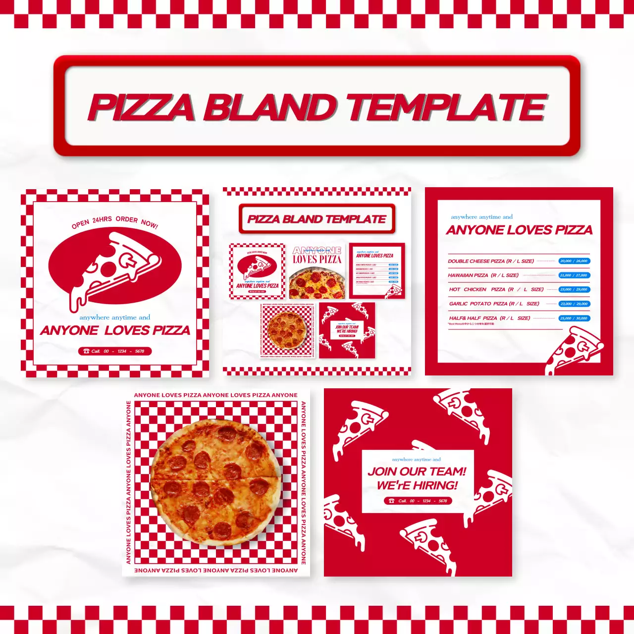 赤 ポップ ピザ メニュー SNS投稿 正方形