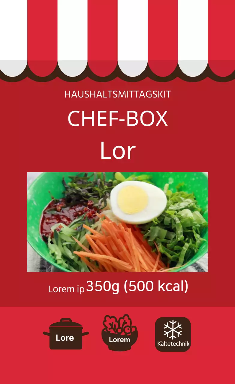 Rotes illustriertes Etikett zum Kochen von Instant-Nudeln