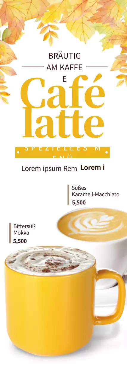 Werbung für ein gelb-weißes herbstliches Café-Menü