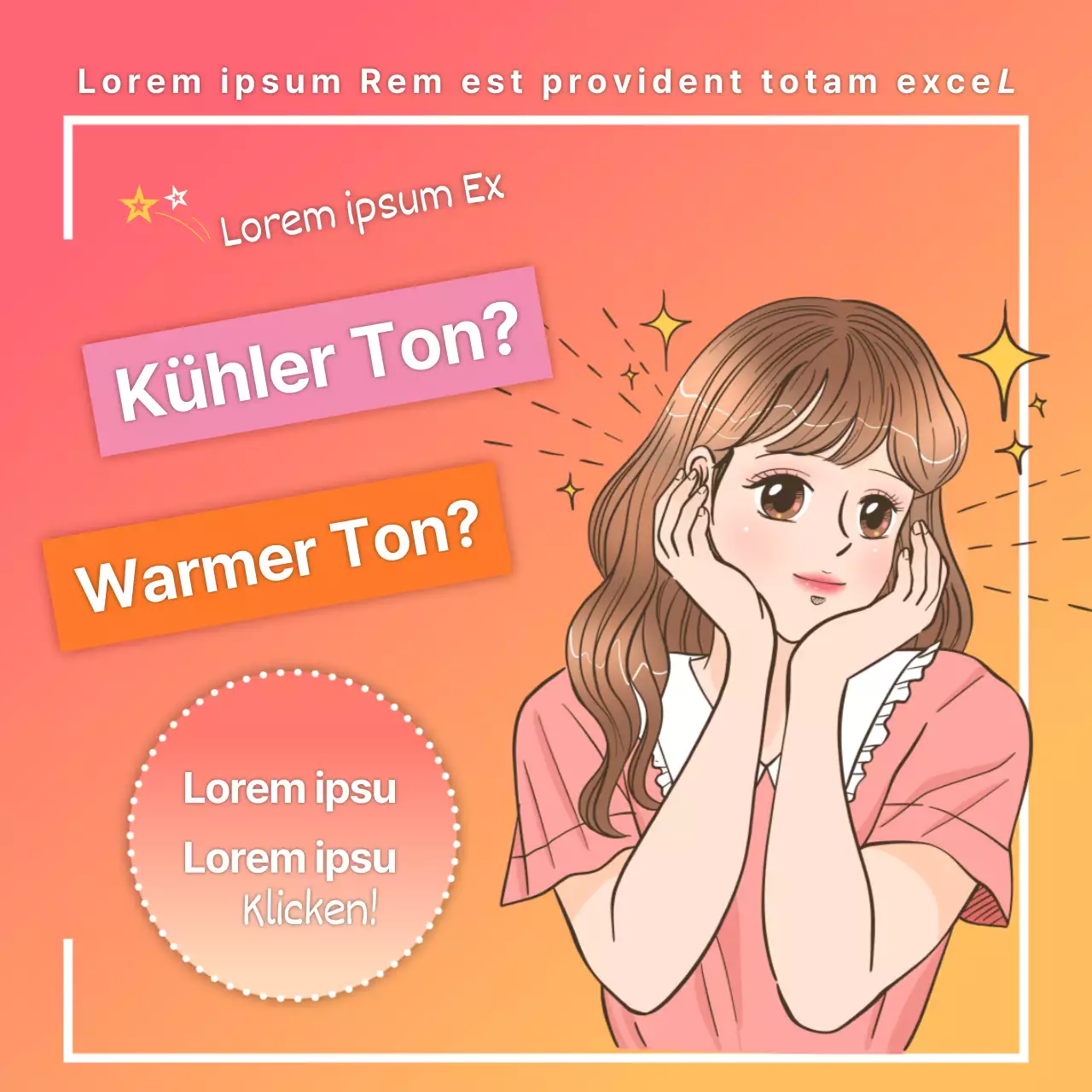 Eine korallenfarbene, cartoonartige persönliche Farbe Einen Termin buchen Soziale Medien