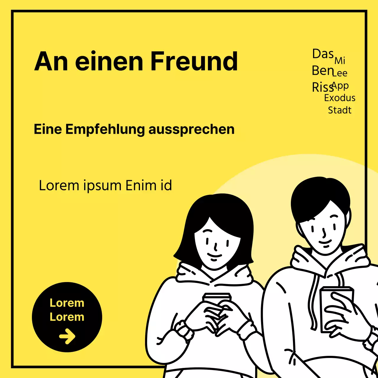 Gelber Hintergrund männlich und weiblich Illustration mobile Überweisung Veranstaltung sauber Banner