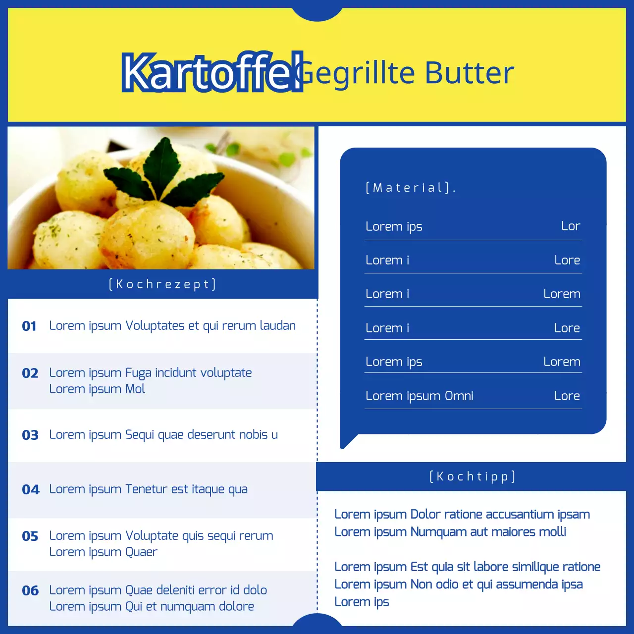 Gelbe und blaue 3-Minuten-Curry-Parodie Konzept Kartoffelgericht Rezeptbuch