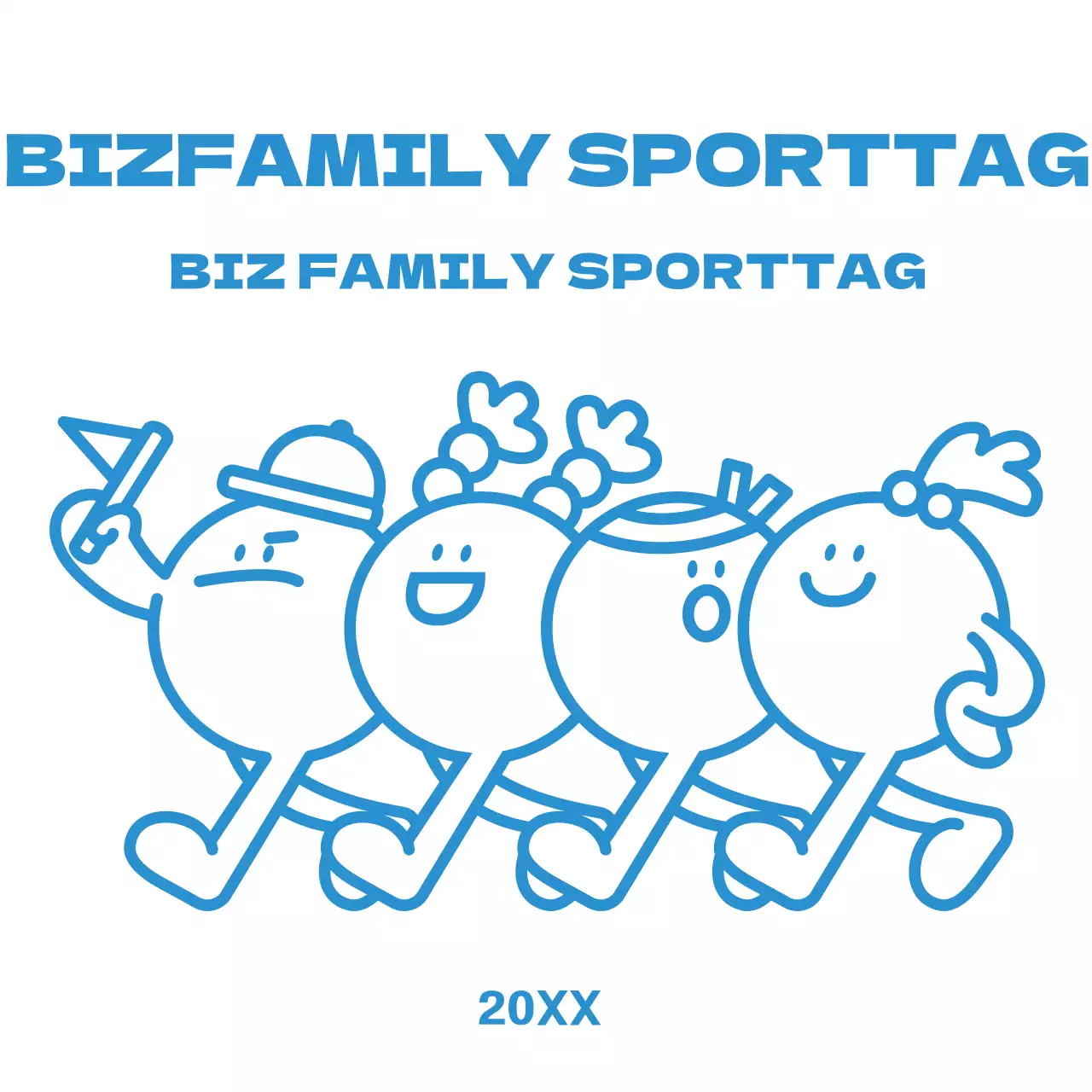 Familien-Sporttagsshorts mit einfachen, niedlichen Illustrationen in Blau