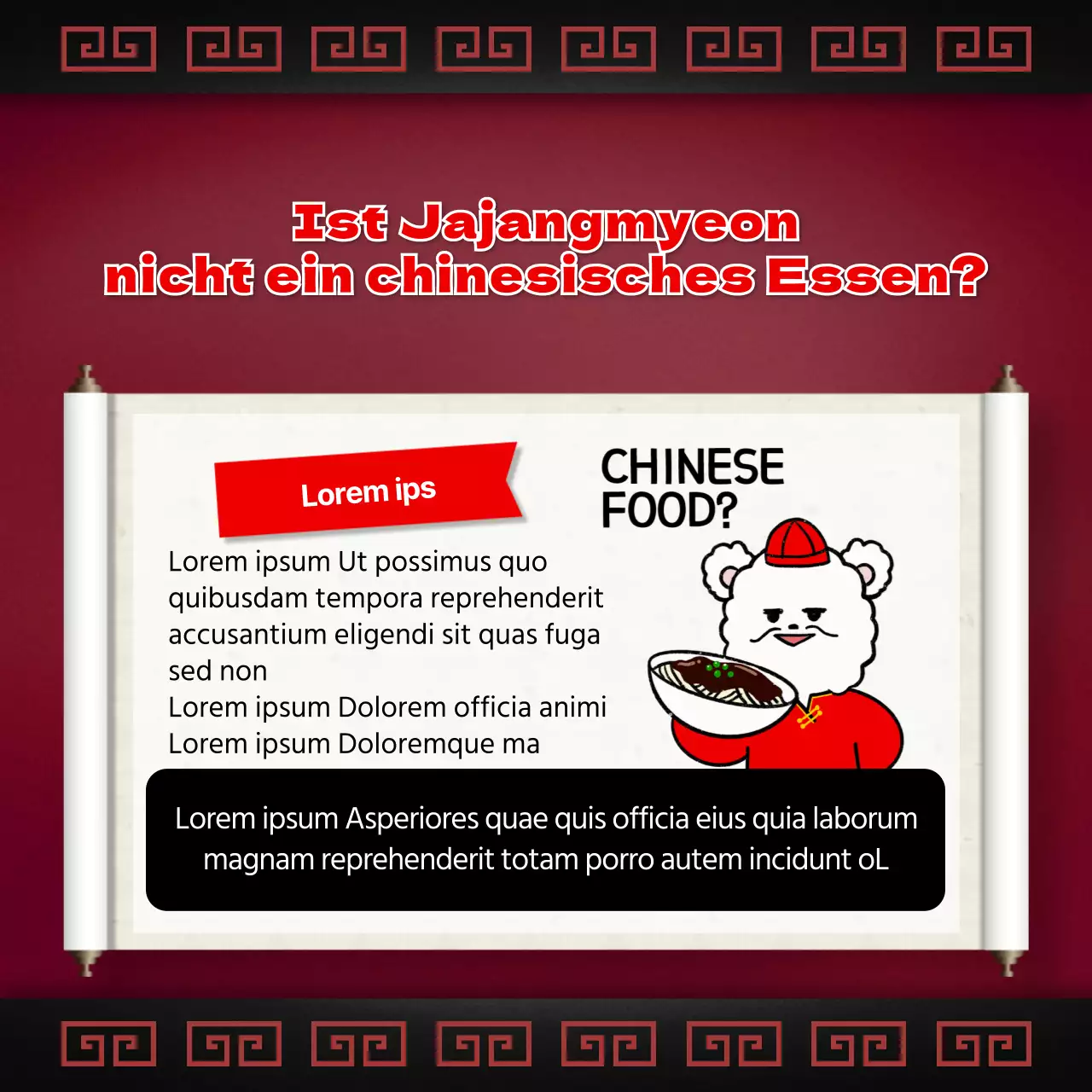 Rote Schriftrollen werben für die Einführung des traditionellen "Black Day Jajangmyeon Meal Kit