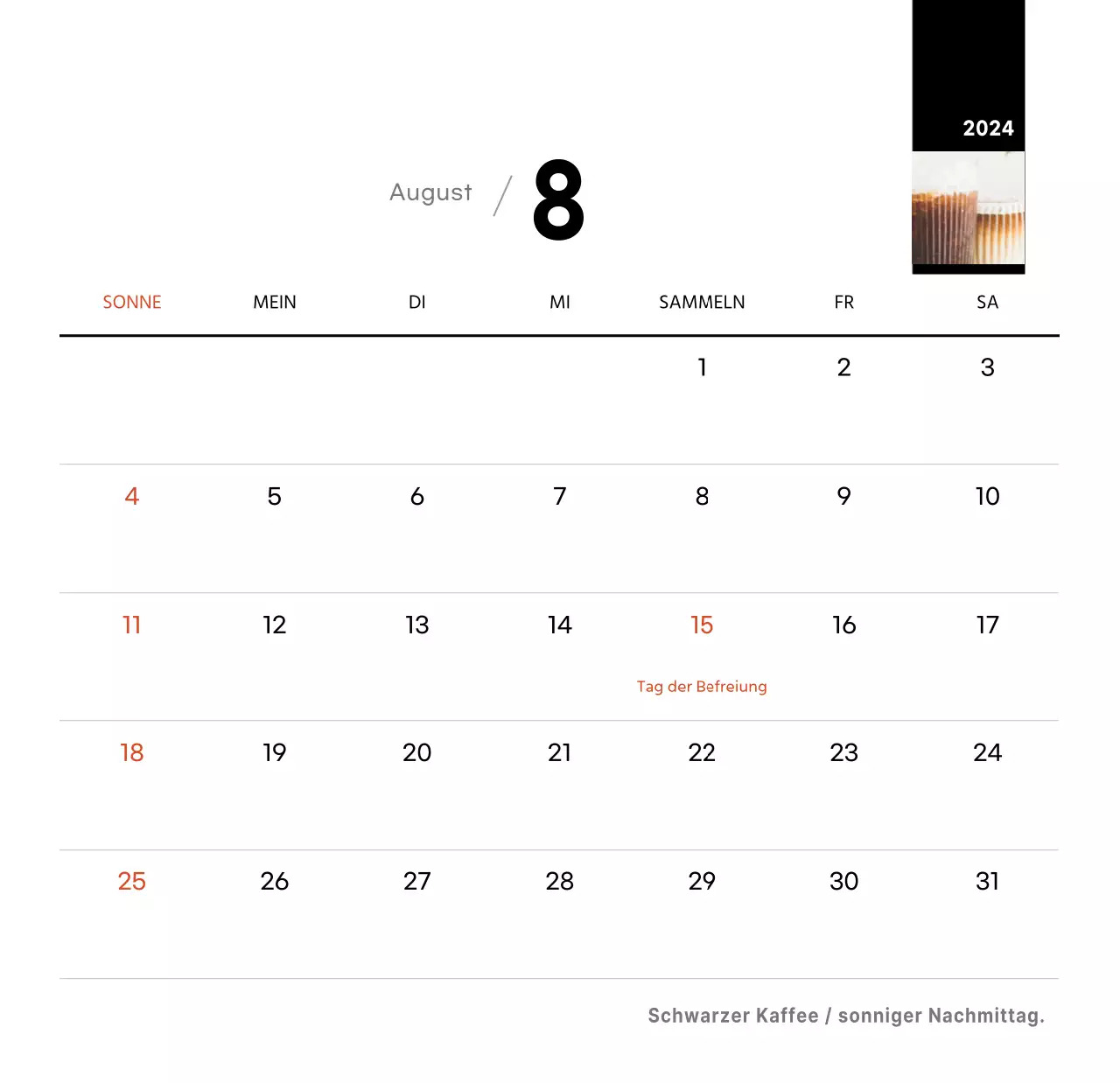 Weißes einfaches Kaffee Foto Tischkalender für Cafe