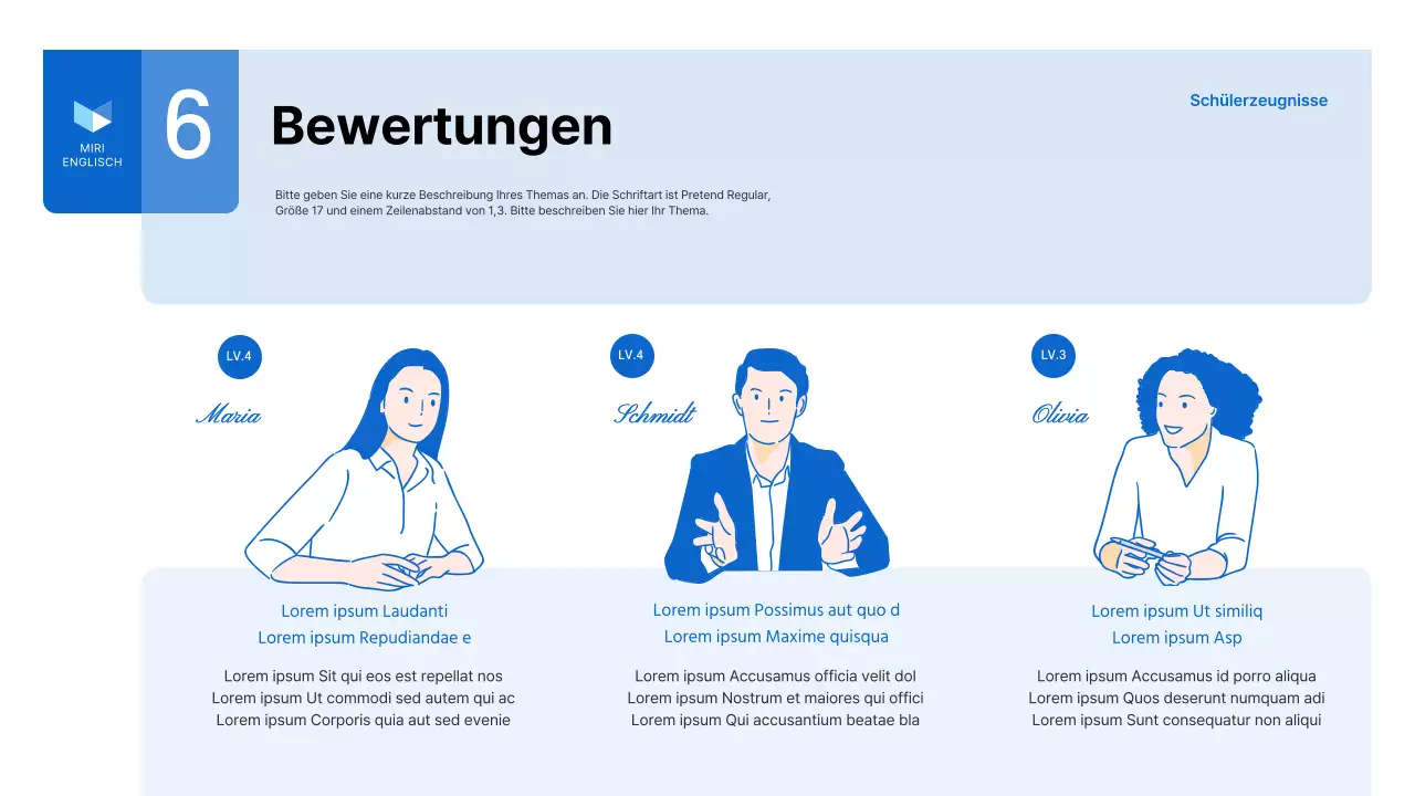 Ein einfacher blau-weißer Geschäftsprospekt für eine englische Sprachschule